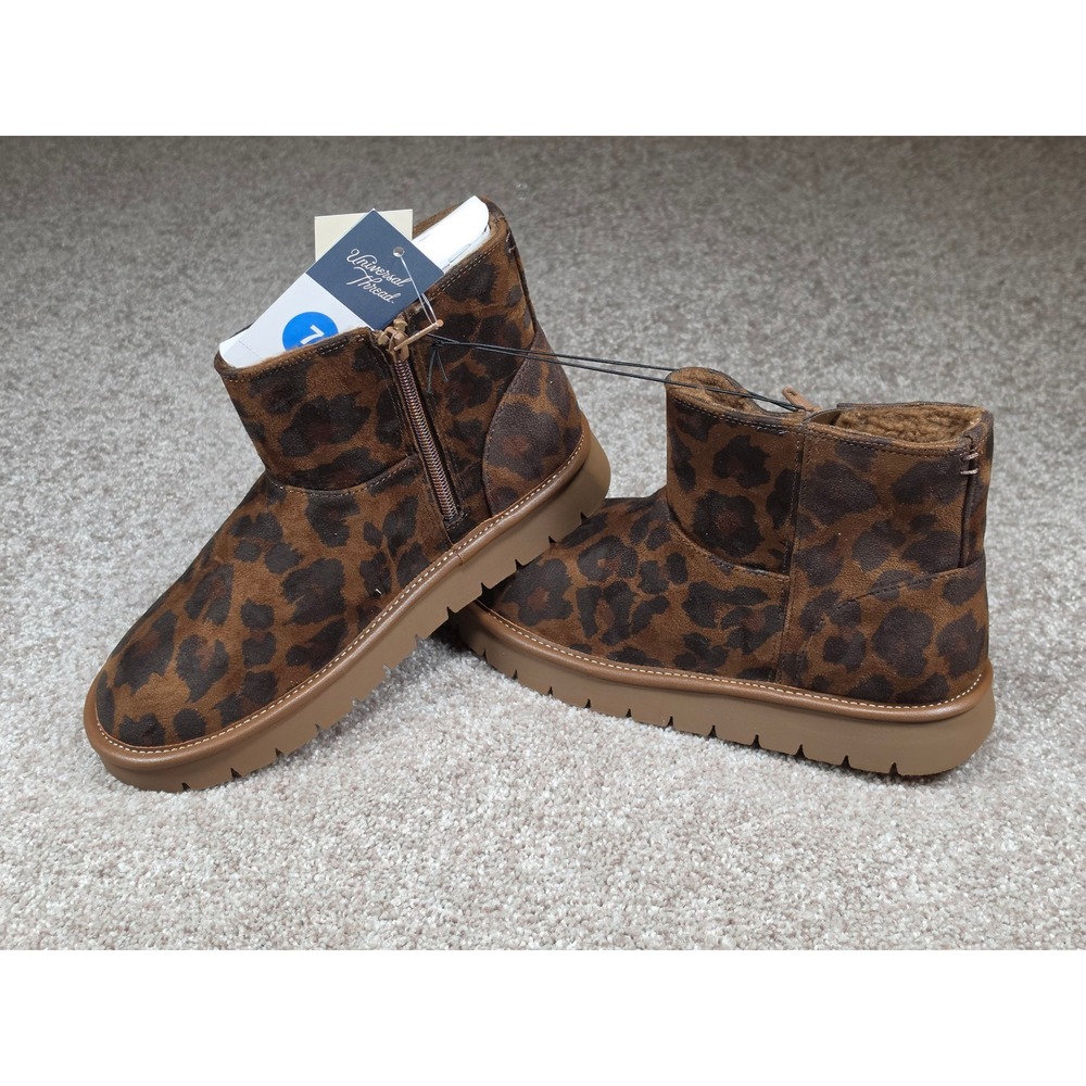 Universal Thread May Leopard Print Ankle Boots Brown Side Zip Memory Foam Size 7 - Picture 4 of 6